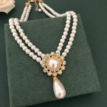 Load image into Gallery viewer, Handmade Luxury Double Layer Pearl Pendant Beaded Choker Necklace
