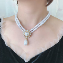 Load image into Gallery viewer, Handmade Luxury Double Layer Pearl Pendant Beaded Choker Necklace
