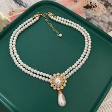 Load image into Gallery viewer, Handmade Luxury Double Layer Pearl Pendant Beaded Choker Necklace
