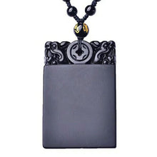 Load image into Gallery viewer, Handcrafted Black Obsidian Square Lucky Amulet Pendant Necklace
