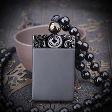 Load image into Gallery viewer, Handcrafted Black Obsidian Square Lucky Amulet Pendant Necklace
