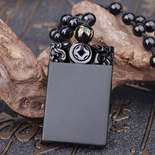 Load image into Gallery viewer, Handcrafted Black Obsidian Square Lucky Amulet Pendant Necklace
