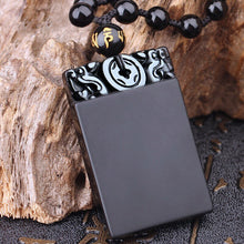 Load image into Gallery viewer, Handcrafted Black Obsidian Square Lucky Amulet Pendant Necklace
