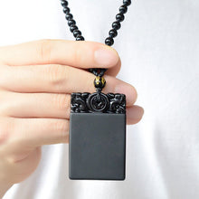 Load image into Gallery viewer, Handcrafted Black Obsidian Square Lucky Amulet Pendant Necklace
