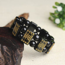 Load image into Gallery viewer, Natural Black Obsidian Square Beaded Tibetan Mantra Bracelet
