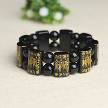 Load image into Gallery viewer, Natural Black Obsidian Square Beaded Tibetan Mantra Bracelet
