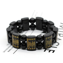 Load image into Gallery viewer, Natural Black Obsidian Square Beaded Tibetan Mantra Bracelet
