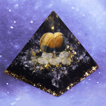 Load image into Gallery viewer, Narural Obsidian Tiger Eye Stone Orgone Energy Converter Orgonite Pyramid
