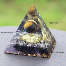 Load image into Gallery viewer, Narural Obsidian Tiger Eye Stone Orgone Energy Converter Orgonite Pyramid
