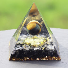 Load image into Gallery viewer, Narural Obsidian Tiger Eye Stone Orgone Energy Converter Orgonite Pyramid
