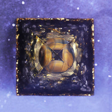 Load image into Gallery viewer, Narural Obsidian Tiger Eye Stone Orgone Energy Converter Orgonite Pyramid
