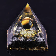 Load image into Gallery viewer, Narural Obsidian Tiger Eye Stone Orgone Energy Converter Orgonite Pyramid
