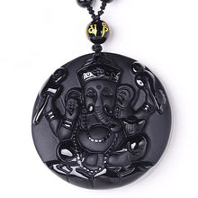 Load image into Gallery viewer, Handcrafted Natural Black Obsidian Ganesha Pendant Necklace
