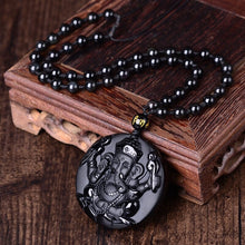 Load image into Gallery viewer, Handcrafted Natural Black Obsidian Ganesha Pendant Necklace
