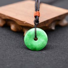 Load image into Gallery viewer, Handcrafted Natural Green Jade Donut Pendant Necklace
