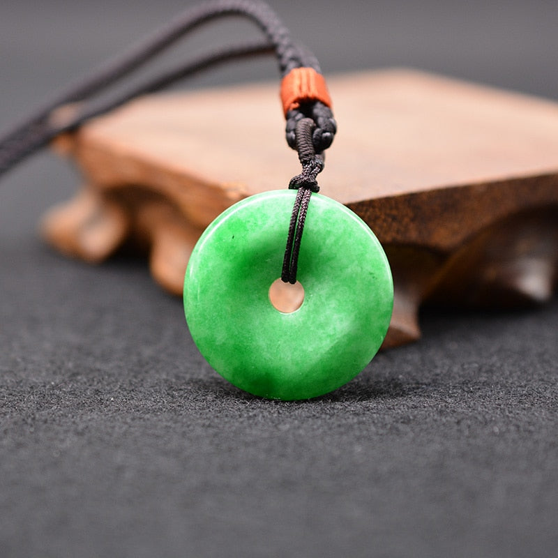 Handcrafted Natural Green Jade Donut Pendant Necklace