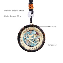 Load image into Gallery viewer, Egyptian Eye Of Horus Natural Obsidian Turquoise Pendant Orgone Energy Necklace
