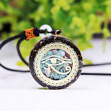 Load image into Gallery viewer, Egyptian Eye Of Horus Natural Obsidian Turquoise Pendant Orgone Energy Necklace
