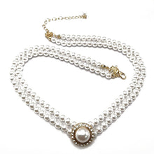 Load image into Gallery viewer, Handmade Double Strand Pearl Beaded Pendant Choker Necklace
