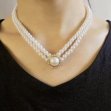 Load image into Gallery viewer, Handmade Double Strand Pearl Beaded Pendant Choker Necklace
