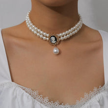 Load image into Gallery viewer, British Royal Multi Layer Pearl Beaded Queen Pendant Choker Necklace
