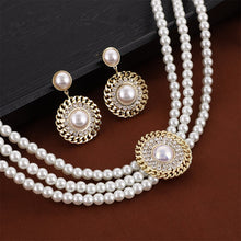 Load image into Gallery viewer, 2Pcs/Set Multi Layer Pearl Beaded Choker Pendant Necklace &amp; Earrings Set
