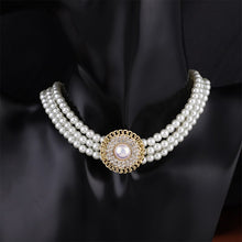 Load image into Gallery viewer, 2Pcs/Set Multi Layer Pearl Beaded Choker Pendant Necklace &amp; Earrings Set
