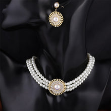 Load image into Gallery viewer, 2Pcs/Set Multi Layer Pearl Beaded Choker Pendant Necklace &amp; Earrings Set
