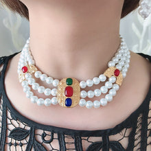 Load image into Gallery viewer, Handmade Multi Strands Pearl Beaded Earrings / Pendant Choker Necklace
