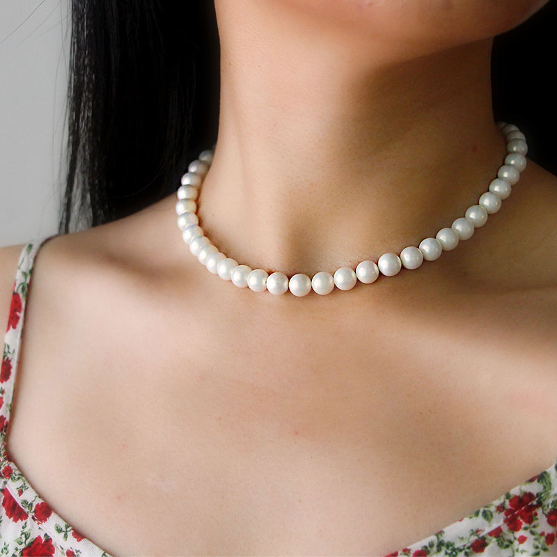 Top Grade 8mm White Shell Pear Beaded Choker Necklace for Lady