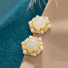 Load image into Gallery viewer, Lokaloca Elegant Silver Natural Fine White Jade Pearl Earrings
