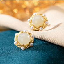 Load image into Gallery viewer, Lokaloca Elegant Silver Natural Fine White Jade Pearl Earrings
