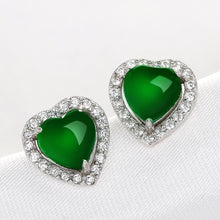 Load image into Gallery viewer, Lokaloca Natural Jade Chalcedony Zircon Heart 925 Silver Jewelry Stud Earrings
