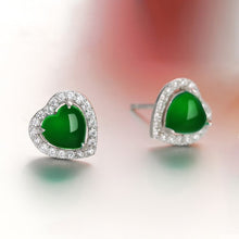 Load image into Gallery viewer, Lokaloca Natural Jade Chalcedony Zircon Heart 925 Silver Jewelry Stud Earrings
