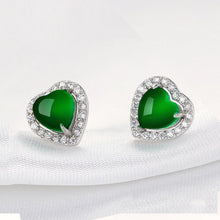 Load image into Gallery viewer, Lokaloca Natural Jade Chalcedony Zircon Heart 925 Silver Jewelry Stud Earrings
