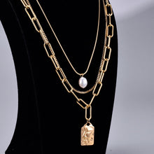 Load image into Gallery viewer, Designer Multilayer Human Face Pendant Necklace Pearl Titanium Steel Plating 18K Gold Clavicle Chain
