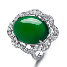 Load image into Gallery viewer, Lokaloca Natural Green Jade Chalcedony 925 Silver Ring Jewelry
