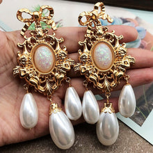 Load image into Gallery viewer, Exaggerate Earrings Clip Teardrop Pearl Pendant Charm Bow Alloy Statement Luxury Jewelry
