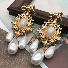 Load image into Gallery viewer, Exaggerate Earrings Clip Teardrop Pearl Pendant Charm Bow Alloy Statement Luxury Jewelry
