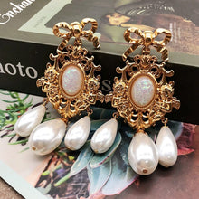 Load image into Gallery viewer, Exaggerate Earrings Clip Teardrop Pearl Pendant Charm Bow Alloy Statement Luxury Jewelry
