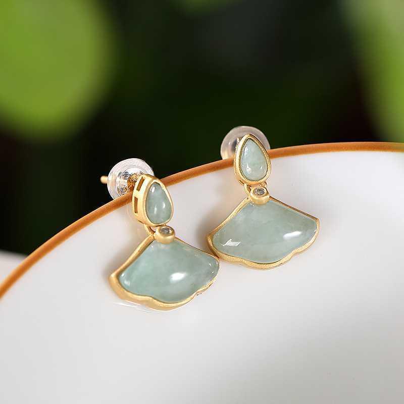 Lokaloca Exquisite Ginkgo Leaf Natural Fine Jade Earrings