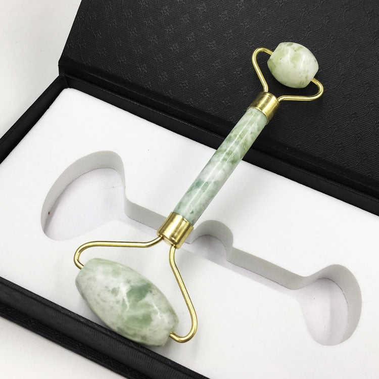 Natural Jade Double Roller Face Massager Slimming Facial Lift Skin Relaxation