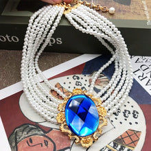 Load image into Gallery viewer, Handmade Multi Strands Pearl Beaded Faceted Blue Crystal Pendant Necklace
