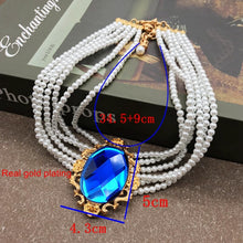 Load image into Gallery viewer, Handmade Multi Strands Pearl Beaded Faceted Blue Crystal Pendant Necklace
