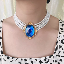 Load image into Gallery viewer, Handmade Multi Strands Pearl Beaded Faceted Blue Crystal Pendant Necklace
