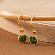 Load image into Gallery viewer, Lokaloca Natural Fine Jade Swan Drop-shaped Ladies Earrings
