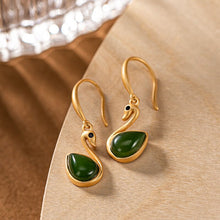 Load image into Gallery viewer, Lokaloca Natural Fine Jade Swan Drop-shaped Ladies Earrings
