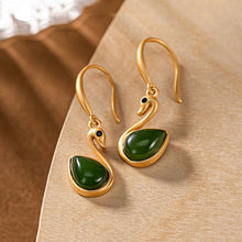 Load image into Gallery viewer, Lokaloca Natural Fine Jade Swan Drop-shaped Ladies Earrings
