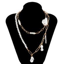 Load image into Gallery viewer, Multilayer Half Link Half Pearl Beaded Baroque Pearl Pendant Necklace
