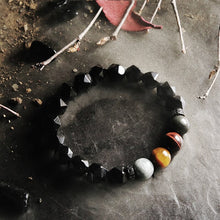 Load image into Gallery viewer, Handcrafted Facted Black Obsidian Eagle Eye Stone Beaded Energy Bracelet
